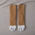 Cozy Brown Coral Fleece Cat Paw Sleep Socks For Women Winter Warm Fuzzy Floor Socks - One Size / Ginger Yellow