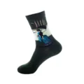 Dark green mid-calf socks featuring classic oil painting art design in vintage retro style. - One Size / Oil Painting Umbrella Woman