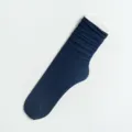 Dark blue velvet slouch socks, long hosiery for women, comfortable daily wear and winter style. - One Size / Navy Blue