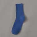 Men's blue ribbed crew socks, breathable cotton athletic casual socks, comfortable spring wear. - Men's One Size (Independent Hangtag for Each Pair) / Dark Blue