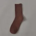 Men's brown ribbed mid-tube cotton socks, casual breathable daily wear sock style. - Men's One Size (Independent Hangtag for Each Pair) / Dark Coffee