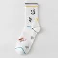 Men's mid-calf white cotton socks with trendy streetwear graffiti and stripe designs. - One Size Unpackaged Socks (Sizes 36-43) / White
