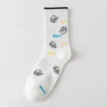 White mid-calf cotton socks featuring trendy anime character graphics and bold BUFF lettering. - One Size Unpackaged Socks (Sizes 36-43) / 3# White