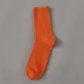 Orange men casual breathable cotton vertical striped mid-tube socks daily sports wear new - Men's One Size (Independent Hangtag for Each Pair) / Brick Red