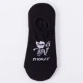 Comfortable black low cut invisible boat socks with white skeleton graphic text print. - One Size / No. S11