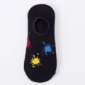 Women's black low cut invisible socks with colorful paint splash artistic print daily wear - One Size / No. S12