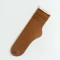 Brown velvet stackable long socks, comfortable ribbed winter hosiery variant style. - One Size / Dark Coffee