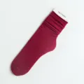 Burgundy slouch socks for women, vintage style velvet long tube hosiery for autumn and winter daily wear. - One Size / Burgundy
