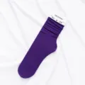 Purple ribbed stacking socks for women, trendy Japanese style long tube hosiery. - One Size / Deep purple