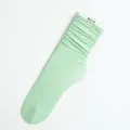 Light green ribbed slouch socks, soft cotton blend stackable long socks for daily wear. - One Size / Fluorescent Green