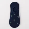 Comfortable dark blue low-cut invisible socks featuring green palm tree pattern for women - One Size / No. S26
