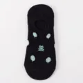 Cute black low-cut invisible no-show socks for women with lovely frog and leaf knit patterns. - One Size / No. S30