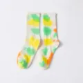 Chaussettes montantes colorées tie-and-dye pour hommes et femmes, style streetwear coton. - Bloc de couleur vert, orange et jaune
