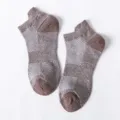 Men's breathable mesh short socks in brown color, comfortable cotton blend low cut design. - Coffee