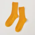 Women yellow ribbed crew socks, solid color cotton mid tube daily socks for ladies and girls - Women's One Size (36-40) / Dark Yellow