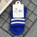 Calze a metà polpoto blu per giovani con due strisce bianche, comode calze sportive in cotone. - Donna (Taglia 36-40) / Blu Righe Bianche