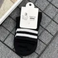Calzini sportivi in cotone per adolescenti con due righe, calze sportive bianche e nere. - Donna (Taglia 36-40) / Base Nera Righe Bianche