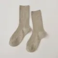 Comfortable ribbed crew socks for women, solid oatmeal color, soft breathable cotton daily wear. - Women's One Size (36-40) / Light Gray