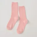 Pink ribbed mid-calf socks for women, solid color casual cotton daily wear hosiery piece. - Women's One Size (36-40) / Pink
