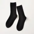 Classic black ribbed crew socks for women, breathable cotton daily wear, comfortable spring autumn. - Women's One Size (36-40) / Black