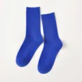 Solid blue ribbed mid-calf socks for women, comfortable cotton daily casual hosiery. - Women's One Size (36-40) / Sapphire Blue