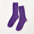 Women solid purple ribbed mid-calf socks, breathable cotton spring autumn casual socks. - Women's One Size (36-40) / Deep purple