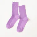 Women solid color purple ribbed mid-tube cotton socks spring autumn breathable casual daily - Women's One Size (36-40) / Light Purple