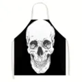 Detailed view of the Halloween skull apron, featuring a striking black and white design. - 55x68cm / Style 9