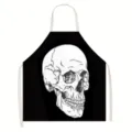 Halloween scary skull print sleeveless linen kitchen apron gothic cooking baking bib - 55x68cm / Style 8
