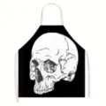Detailed view of Halloween skull print apron design, spooky black and white graphic style. - 55x68cm / Style 7