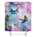 Watercolor floral shower curtain detail featuring colorful butterflies and lavender. - Style 9 / 180x180cm