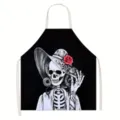 Delantal de cocina con estampado de esqueleto de Halloween y rosa roja para fiestas. - 55x68cm / Estilo 2