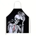Vista detallada del delantal de calavera con sombrero de copa y corbata de rayas rojas. - 55x68cm / Estilo 4