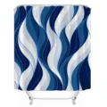 Blue and white abstract wave shower curtain detail showcasing the clean geometric pattern. - 180x180cm / Style 3