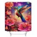 Vibrant watercolor hummingbird shower curtain featuring a colorful floral botanical art print. - Style 2 / 180x180cm