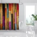 Colorful wooden plank pattern shower curtain detail view, abstract art bathroom decor. - 180x180cm / Style 1