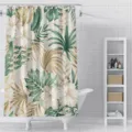 Tropical botanical shower curtain with green palm leaves and elegant white floral print. - 180x180cm / Style 3