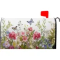 Gros plan sur le motif floral et papillon de printemps vibrant sur la housse de boîte aux lettres. - Style 11