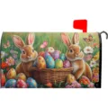 Vue détaillée de la housse de boîte aux lettres magnétique de Pâques avec lapins et fleurs colorées. - Style 10
