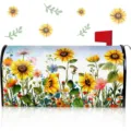 Detailansicht der lebendigen Sonnenblumen und Wildblumen magnetischen Briefkastenabdeckung. - 10