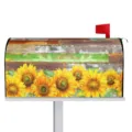 Housse aimantée pour boîte aux lettres avec tournesols et motif bois, décoration imperméable. - Style 5