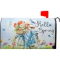 Vue détaillée de la housse de boîte aux lettres de printemps avec fleurs et bicyclette. - 46x54cm Magnétique / Style 4