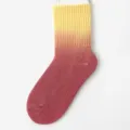 Women gradient tie-dye mid-tube cotton socks, yellow pink colorful casual sports socks variant. - Kids' Style Yellow and Red