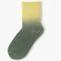 Yellow and dark green gradient mid-tube cotton socks for women, trendy spring and summer style. - Kids' Yellow-Green