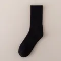 Effen zwarte geribbelde katoenen sok, dikke badstof zool sportsok voor herfst en winter warm. - One size (maat 37-44) / Zwart Over-de-knie