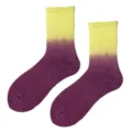 Tie-dye gradient mid-calf socks for women and men, yellow and purple cotton sports socks. - One Size / Yellow and Purple