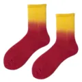 Tie-dye mid-calf socks for women, yellow and red gradient design, cotton casual sport socks. - One Size / Yellow Rose Red