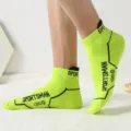 Men fluorescent green short sports socks breathable mesh athletic cotton socks summer variant - One Size (Sizes 37-44) / Green