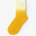 Gradient cotton mid-calf socks yellow white tie dye casual fashion sports socks for women - Kids' Style Beige