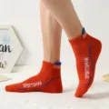 Men's breathable short cotton sports socks in vibrant orange with blue contrast details. - One Size (Sizes 37-44) / Orange Red